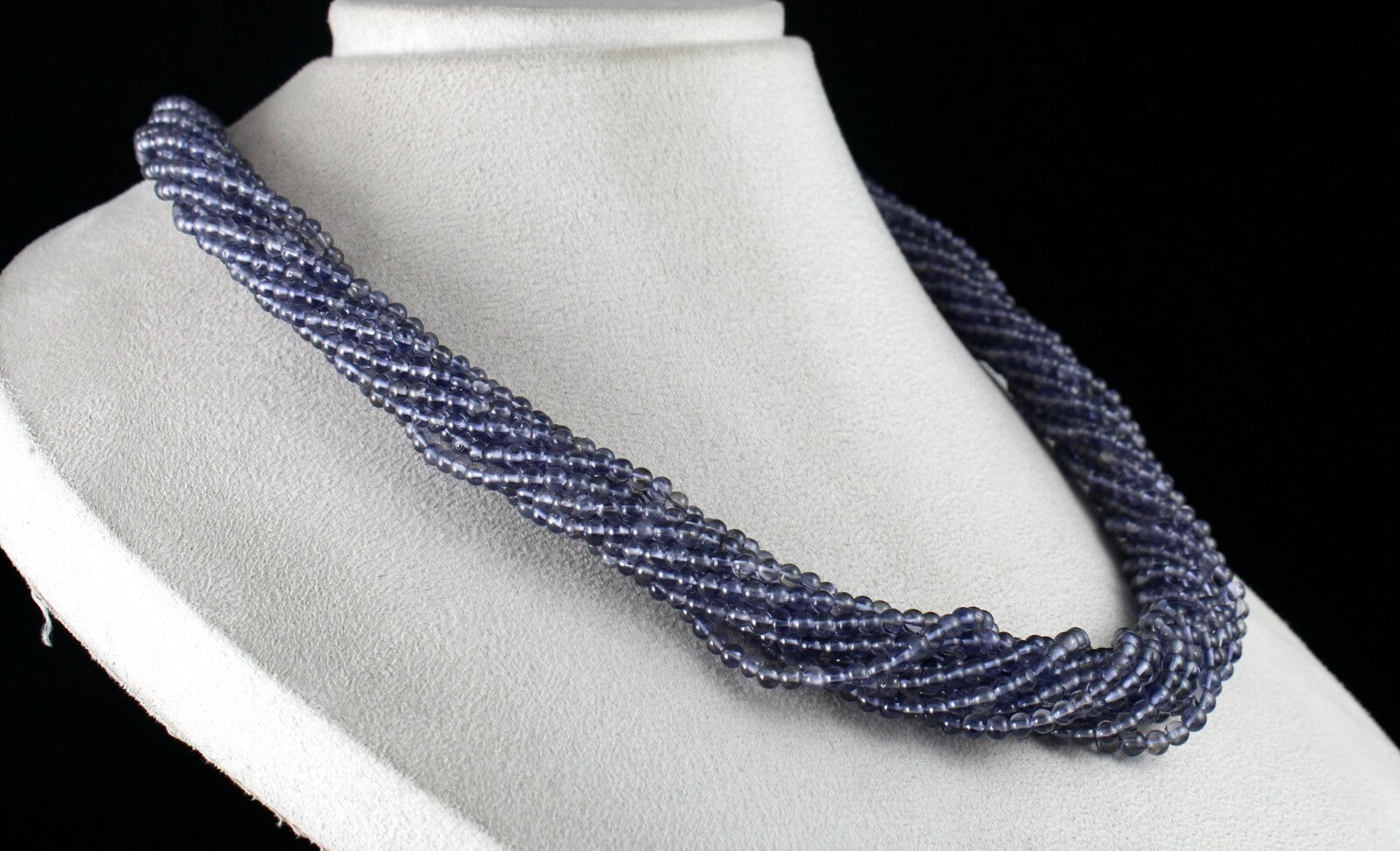 Natural Blue Iolite Beads Round 12 L 621 Ct Gemstone Sterling Silver Necklace