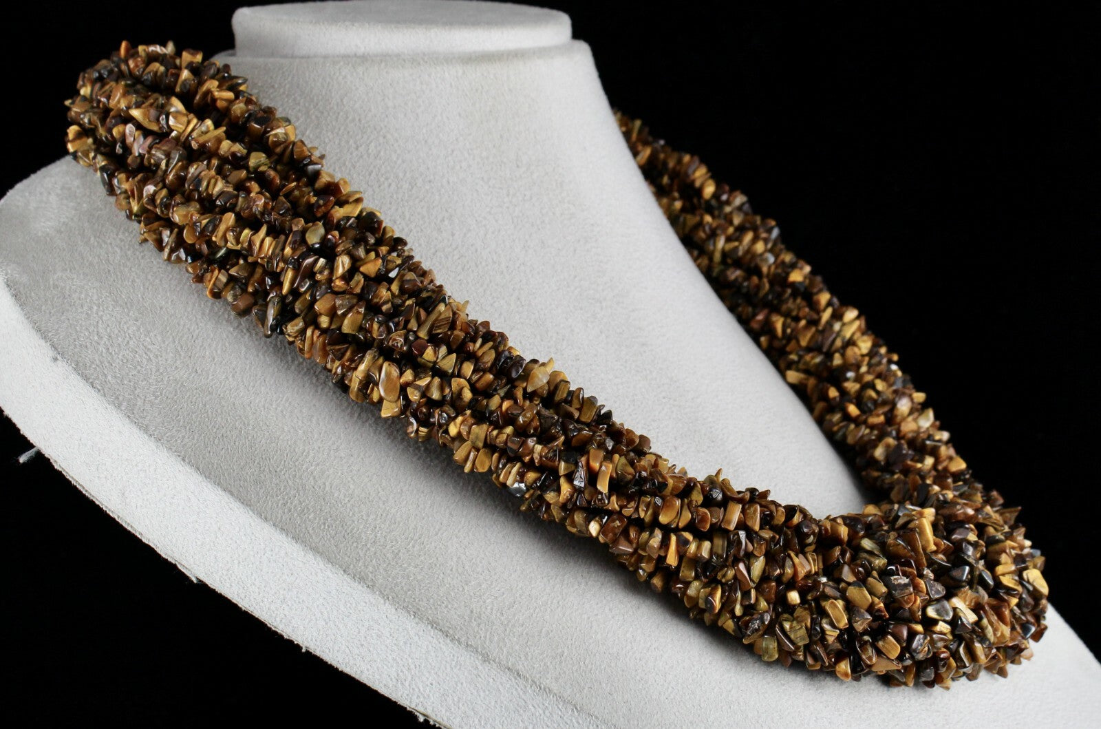 Natural Tiger Eye Beads 2189ct Sterling Silver Necklace Uncut Gemstone