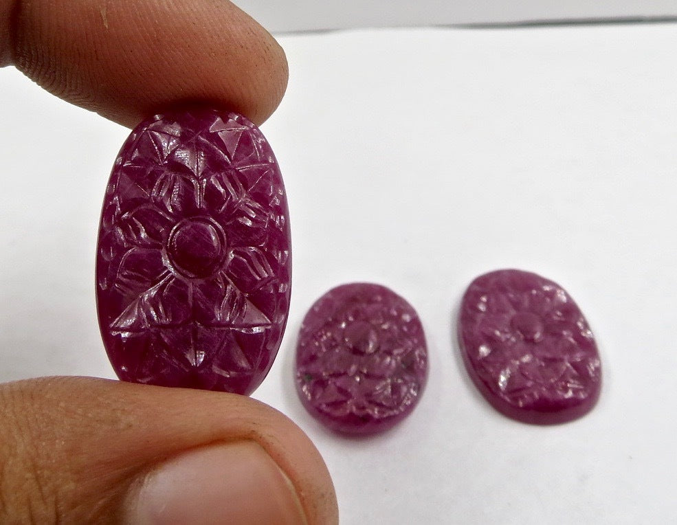 Certified Natural Ruby Carved Oval 27x16 Mm 64.48ct Gemstone Earring Pendant