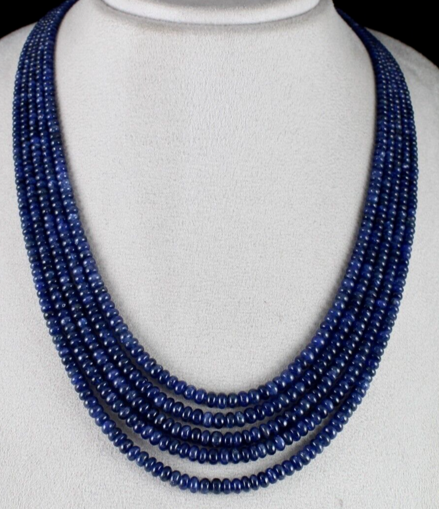 Certified Natural Blue Sapphire 581 Ct Beads Finest Round Gemstone Necklace
