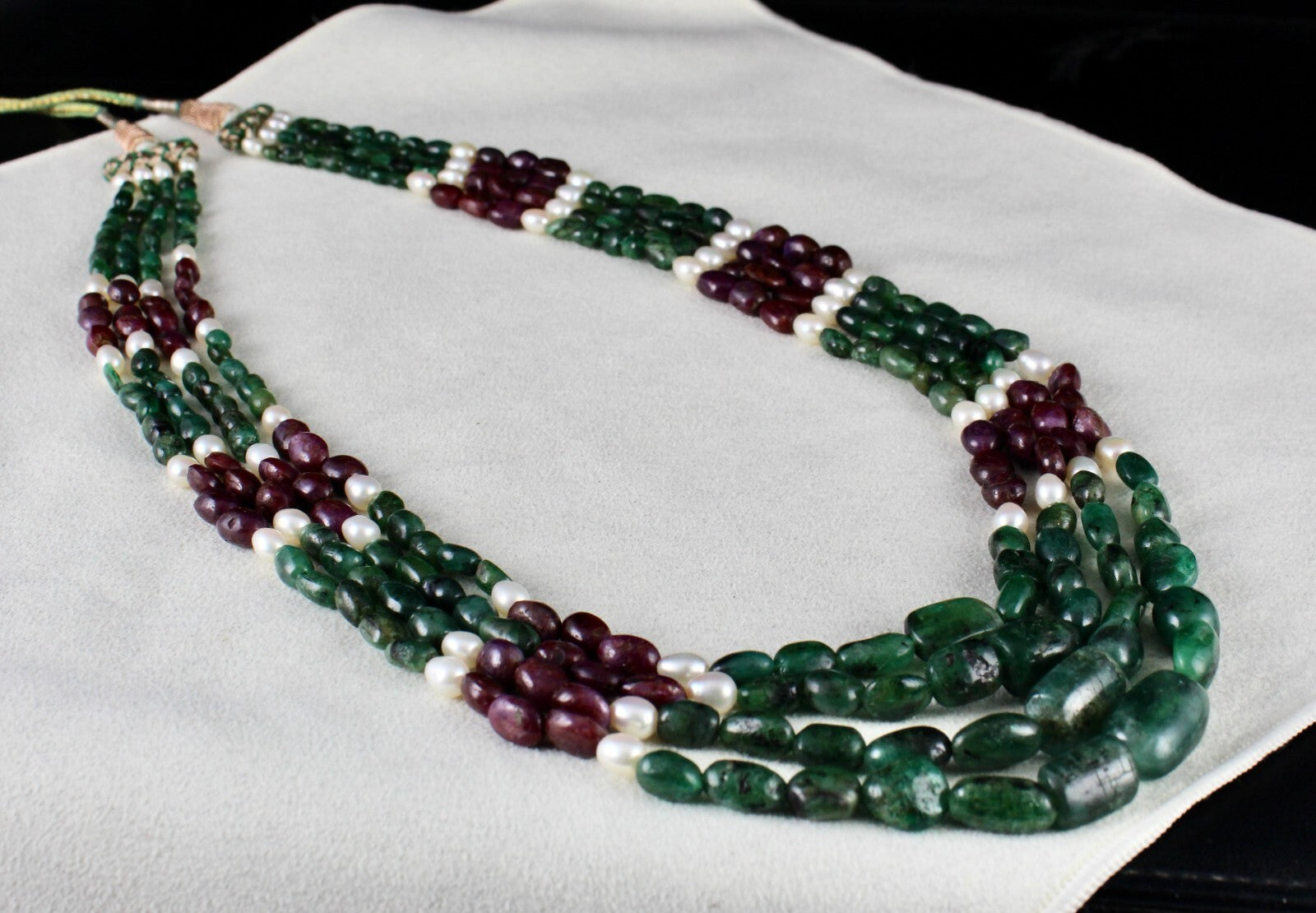 Certified Antique Natural Ruby 10ct Emerald Pearl Bead 550 Ct Gemstone Necklace