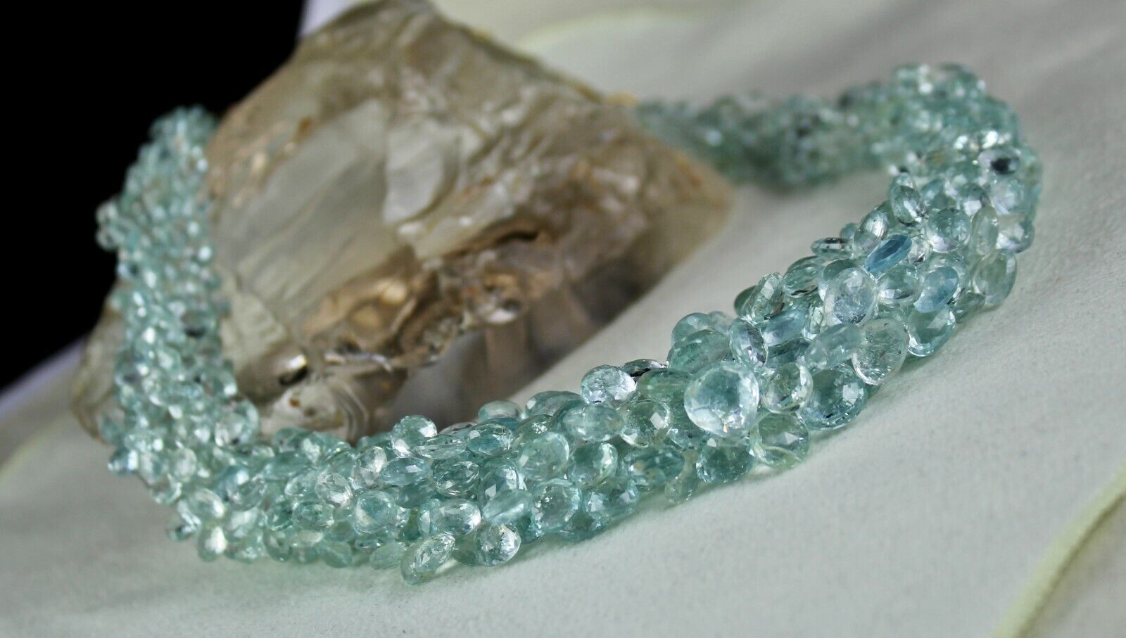 TOP NATURAL AQUAMARINE TEAR DROPS 609 CTS GEMSTONE SILVER STATEMENT NECKLACE