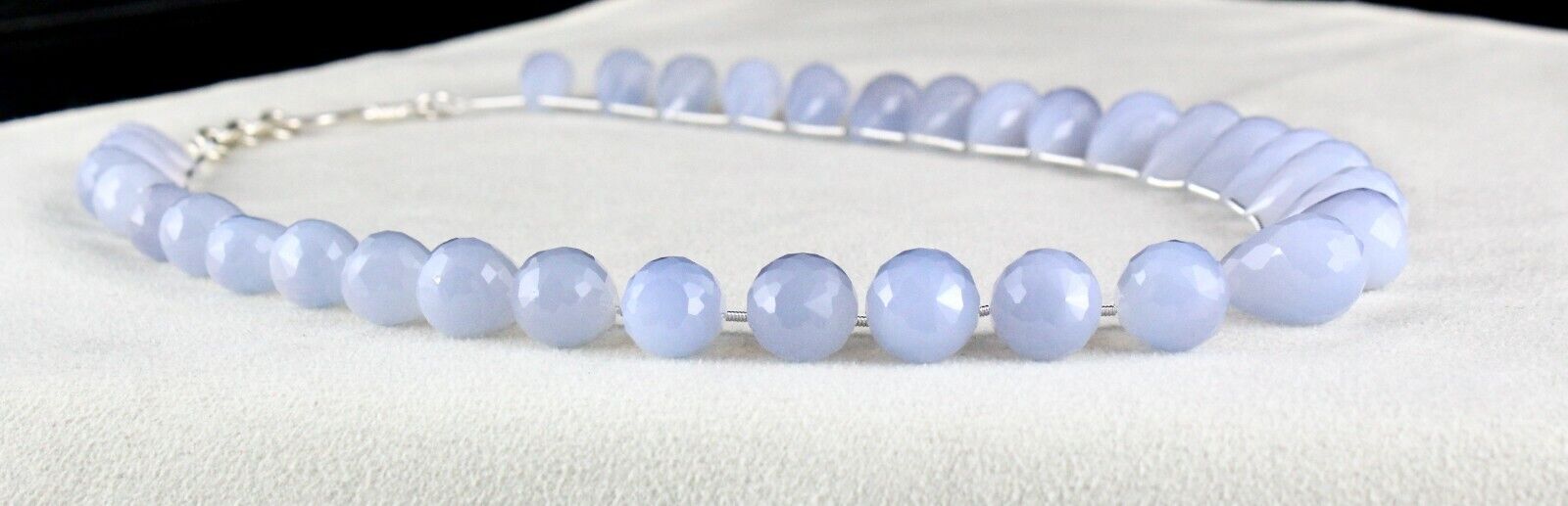 NATURAL BLUE CHALCEDONY BEADS TEARDROPS 1 LINE 438 CARATS GEMSTONE FINE NECKLACE