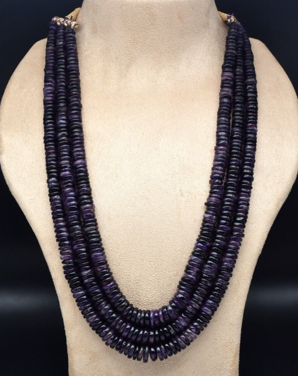 Natural Dark Amethyst Necklace 3 L 1233 Ct Button Shape Gemstone Drilled Beads