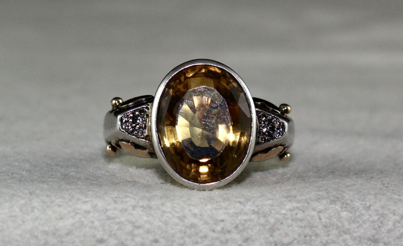 NATURAL YELLOW CITRINE OVAL CUT DIAMOND 18K GOLD SILVER VINTAGE MEN WOMEN RING