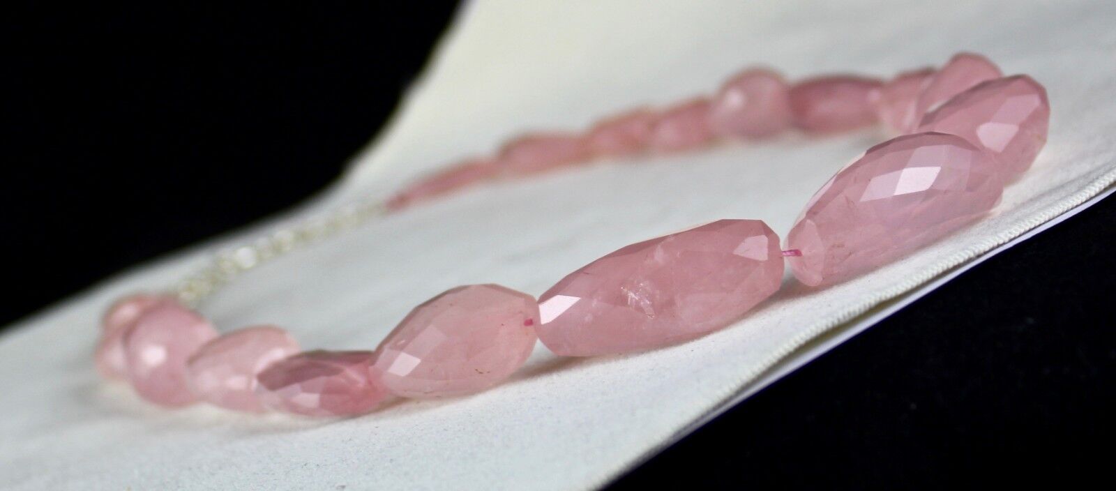 NATURAL ROSE QUARTZ BEADS FANCY CABOCHON 906 CARATS GEMSTONE SILVER NECKLACE