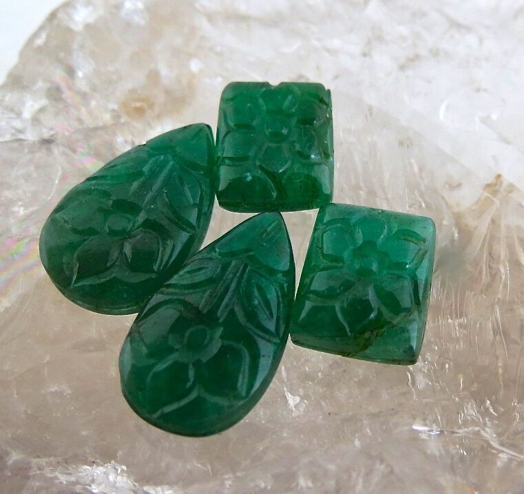 NATURAL ZAMBIAN EMERALD CARVED SQUARE PEAR 4 PCS 20 CARATS GEMSTONE FOR EARRING