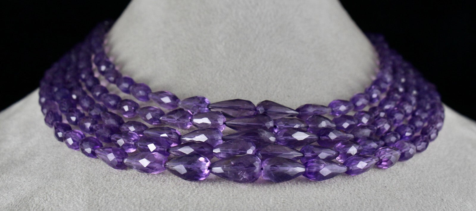 Certified Natural Purple Amethyst 660ct Tear Drop Beads Finest Necklace