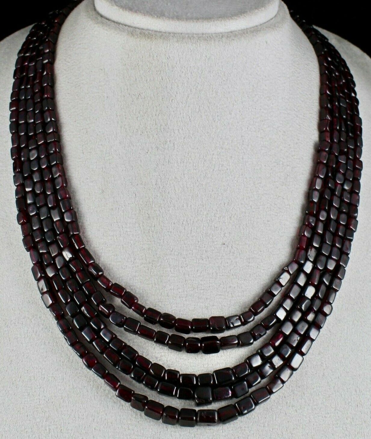 NATURAL GARNET BEADS SQUARE 5 LINE 842 CARATS GEMSTONE FASHION LADIES NECKLACE