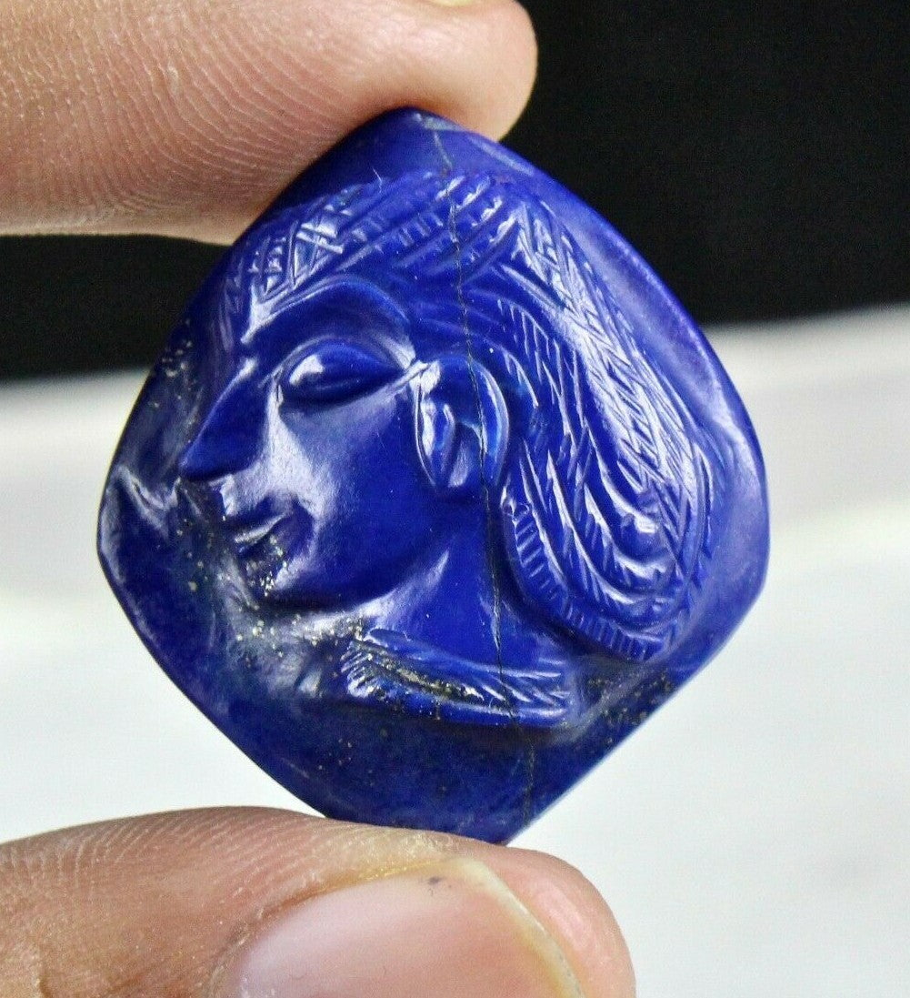 Natural Lapis Lazuli 45.28ct Carved 32mm Gemstone For Designing Pendant