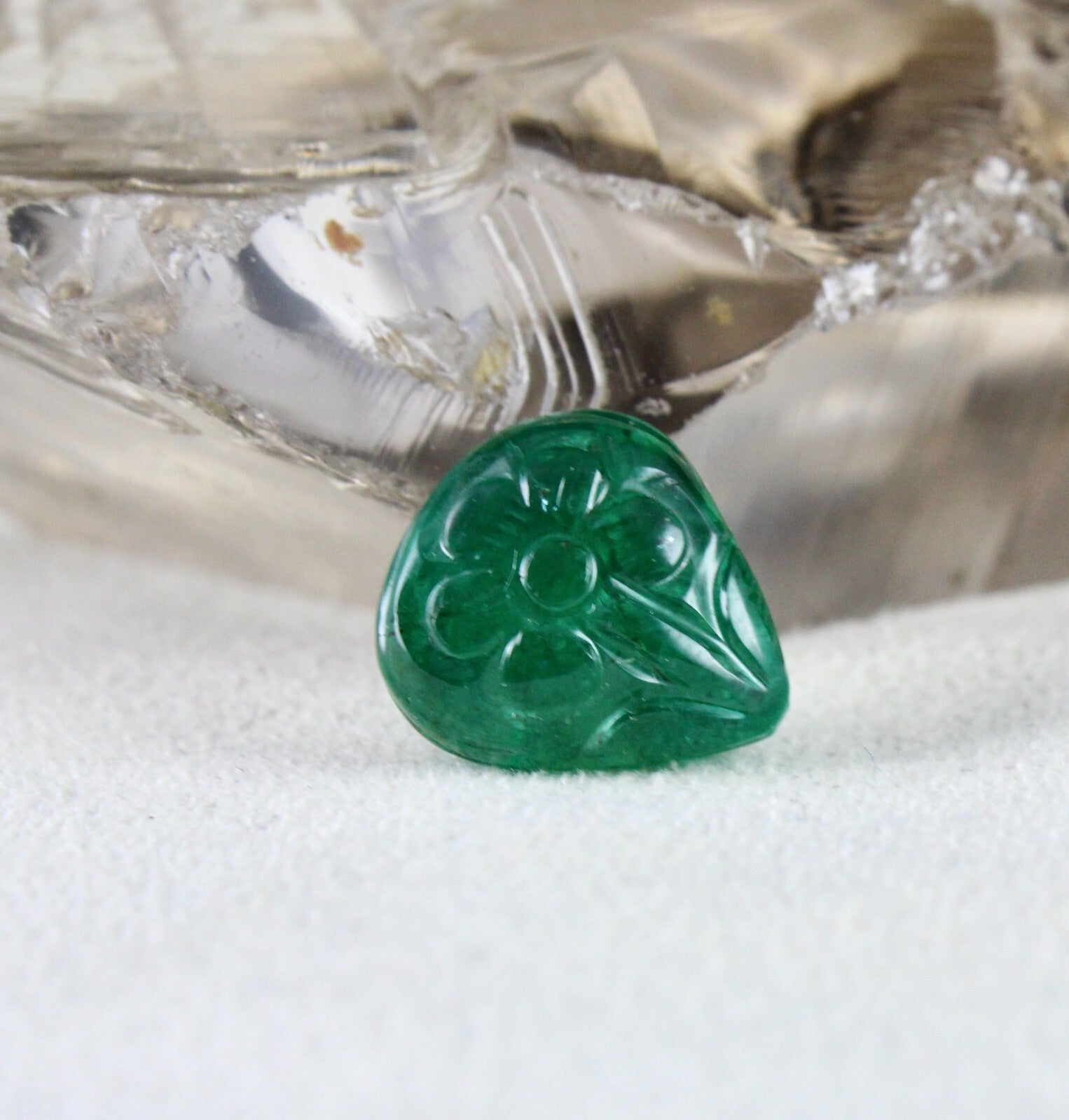 Certified Natural Zambia Emerald 11.07 Ct Carved Pear Gemstone For Ring Pendant