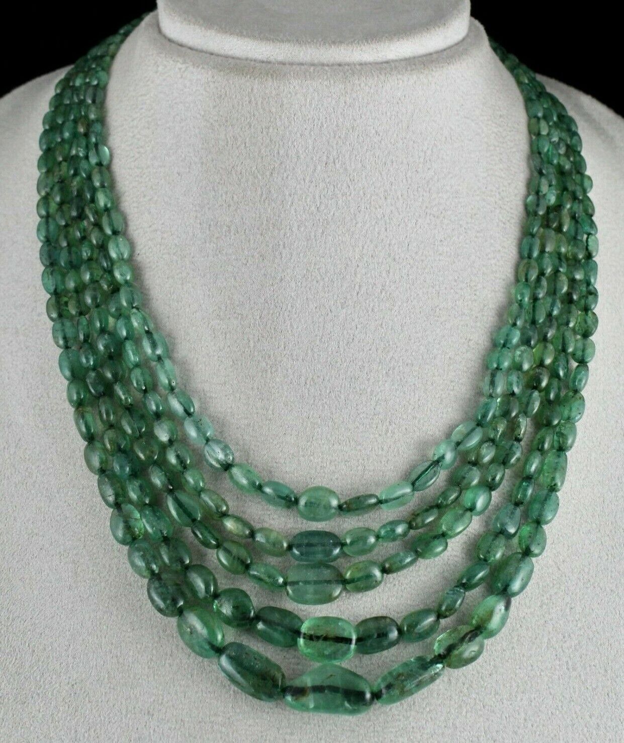 ANTIQUE 20MM BIG NATURAL EMERALD BEADS NUGGET 5 LINE 466CTS GEMSTONE NECKLACE