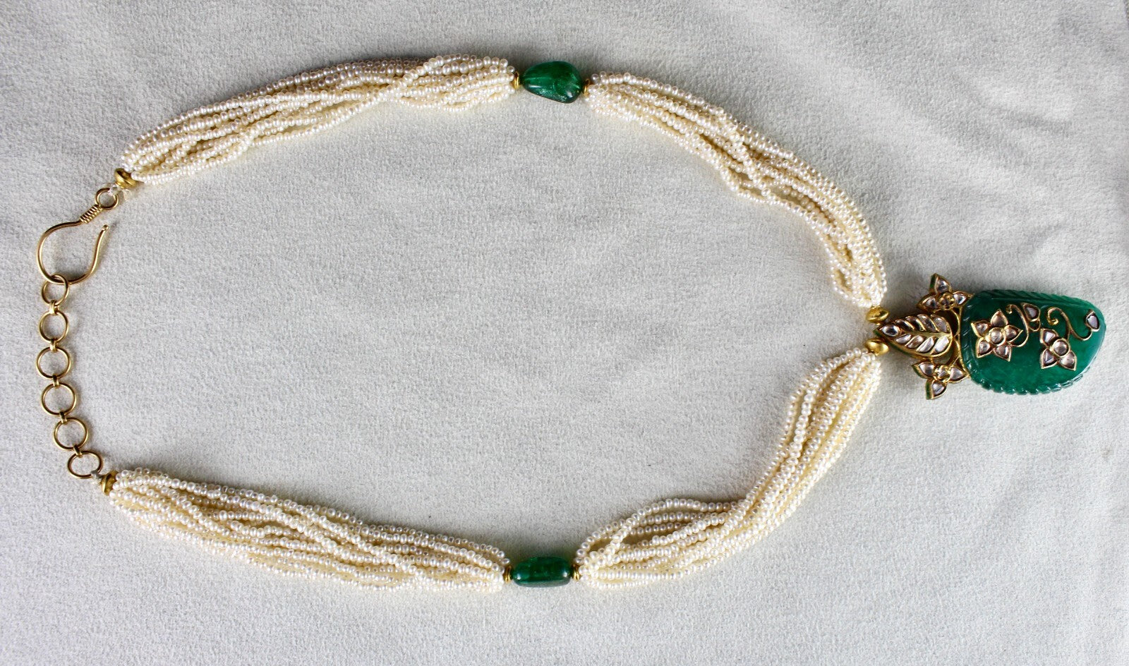 Certified Natural Zambia Emerald 10ct Natural Diamond Gold Jadau Necklace