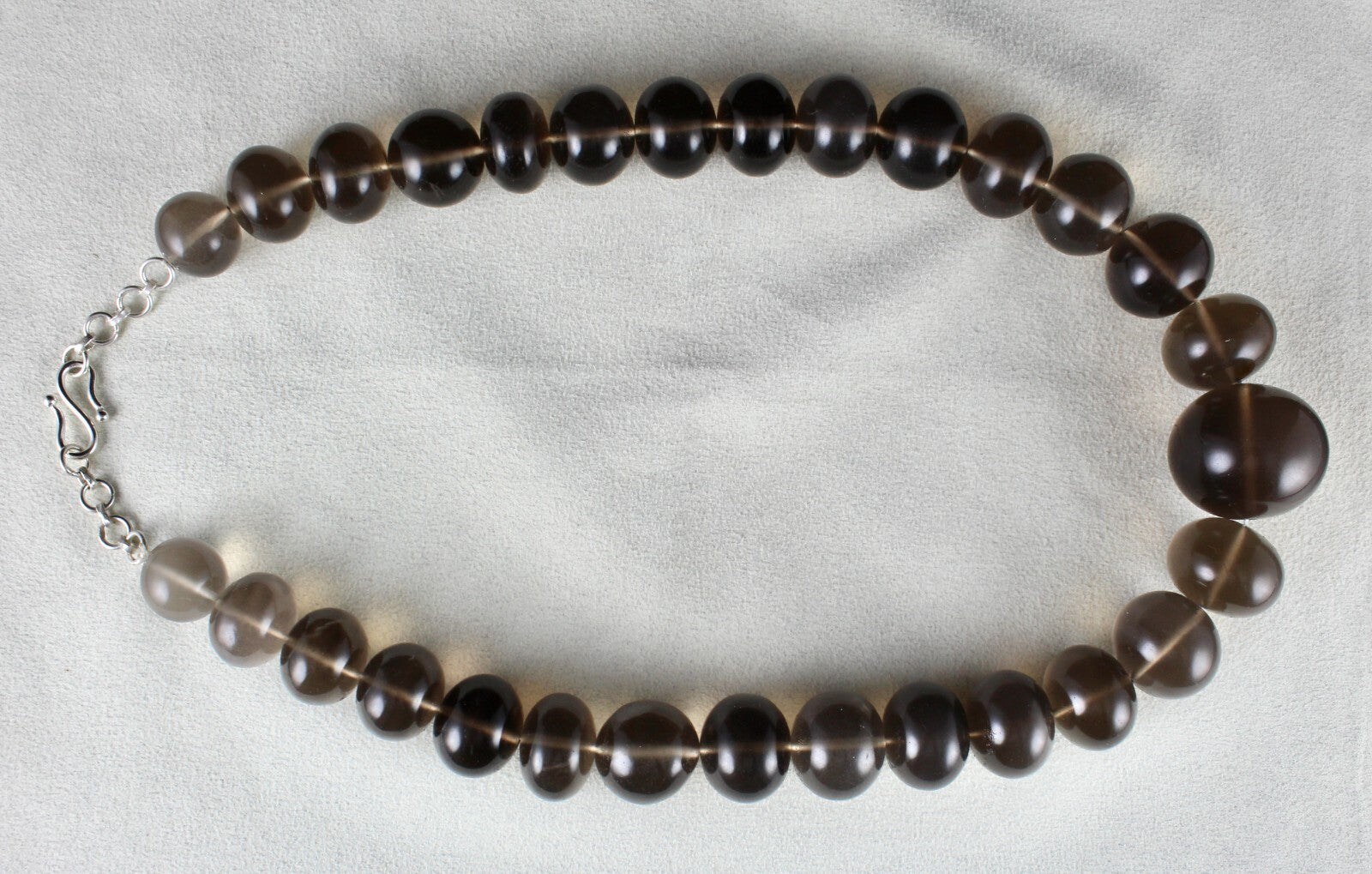 Natural Smoky Quartz 1633 Ct Round Beads Sterling Silver Gemstone Necklace