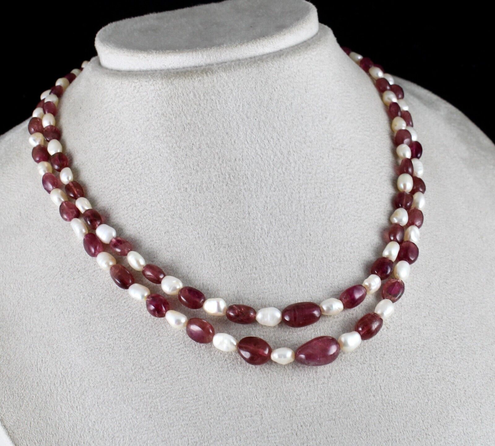 NATURAL PINK TOURMALINE RUBELLITE PEARL BEADS 2 L 218 CARATS GEMSTONE NECKLACE