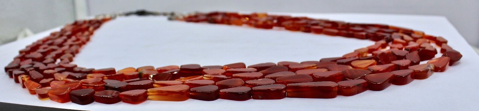 Red Onyx Beaded Necklace Fancy Shape 5 Line 541 Carats Gemstone Silver Clasp