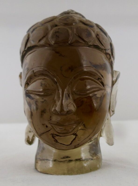 Natural Smokey Quartz Buddha Head 3.5" 1320 Ct Black Gemstone Home Decor Statue