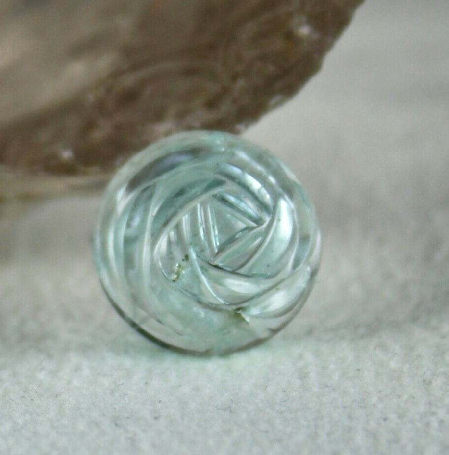 Natural Blue Aquamarine Carved Flower Cabochon 12.48 Ct Gemstone Ring Pendant