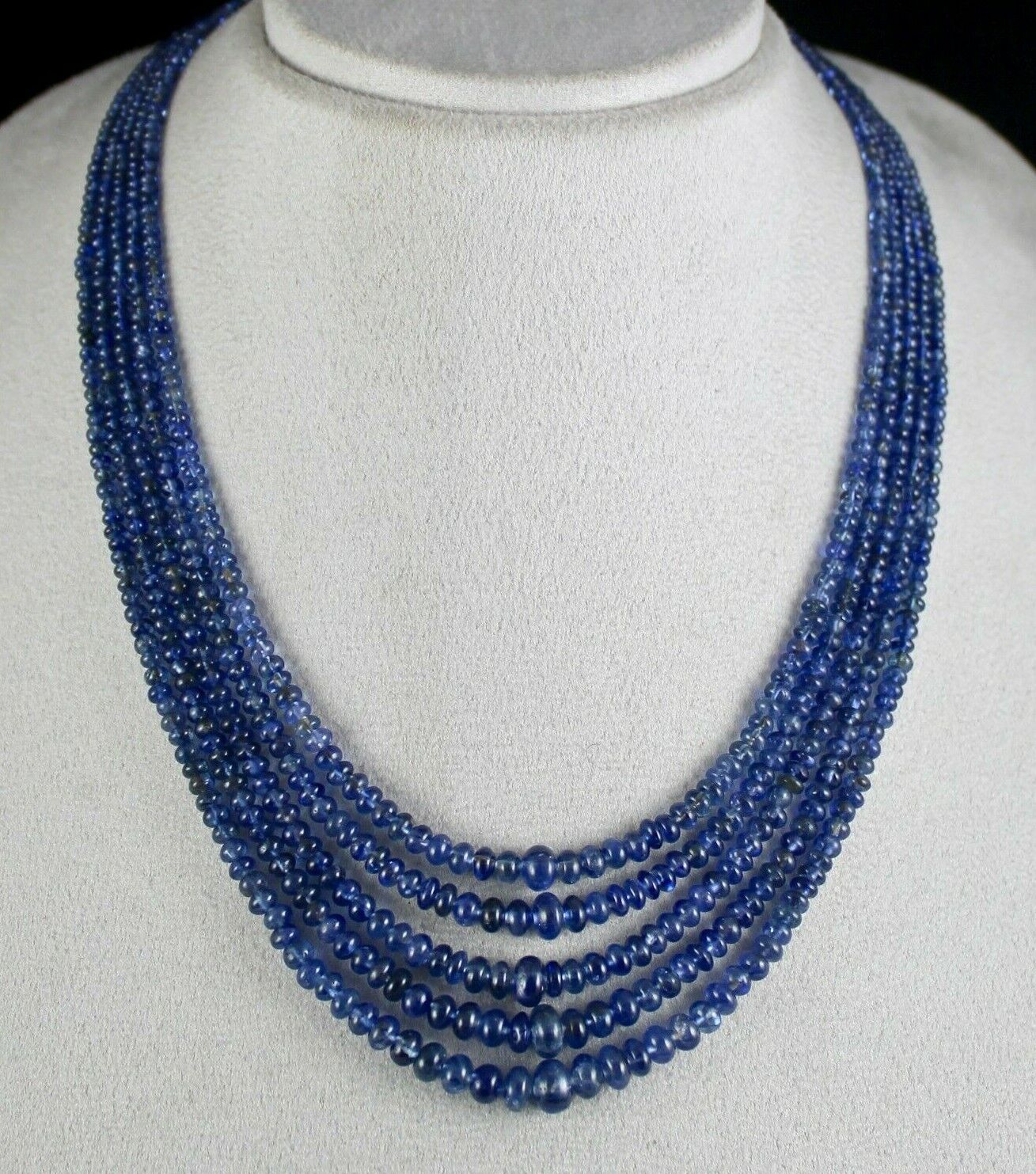 NATURAL OLD BURMA BLUE SAPPHIRE BEADS ROUND 5 L 395 CT GEMSTONE SILVER NECKLACE