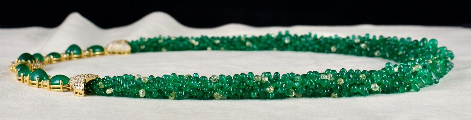 NATURAL ZAMBIAN EMERALD DIAMOND BRIOLETTE CABOCHON 18K GOLD IMPORTANT NECKLACE