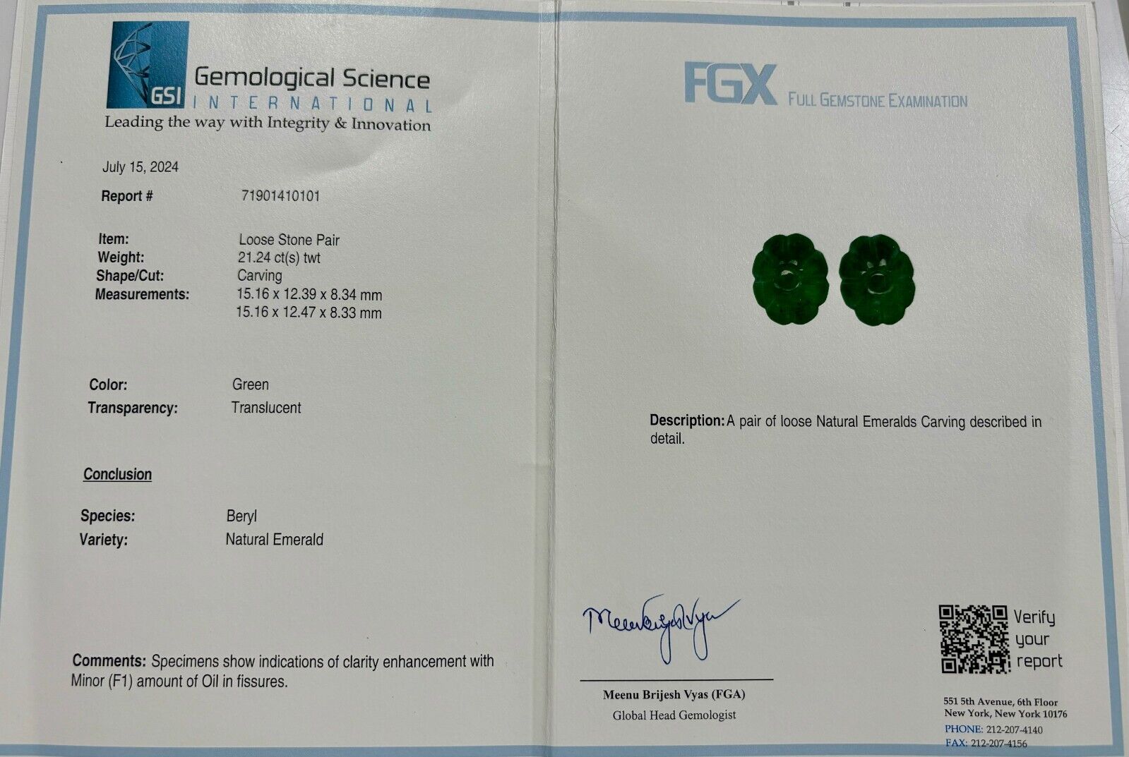 Natural Emerald Engraved Flower 15X12mm 21.24 Ct Certified Gemstone Earring Pair