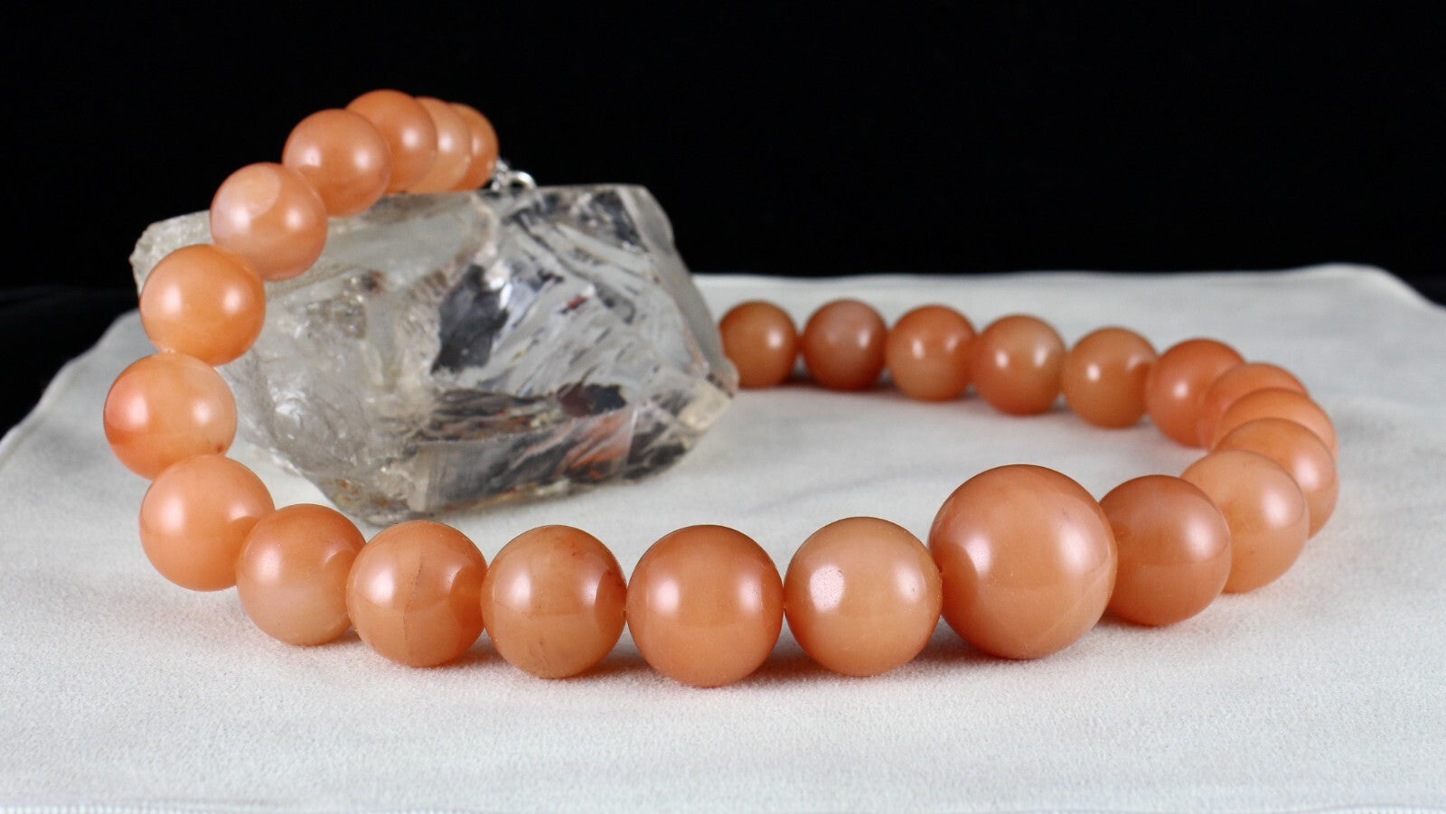 Natural Orange Quartz Necklace 1553 Ct Round Beads Sterling Silver Clasp
