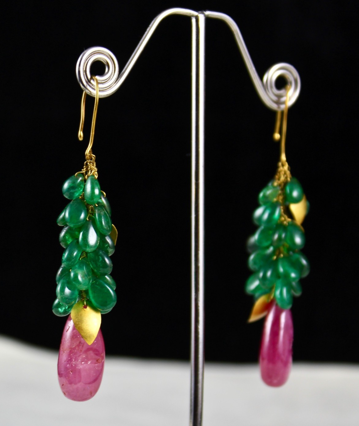 Certified Natural Zambian Emerald 10ct Burmese Ruby Teardrop 18k Gold Earrings