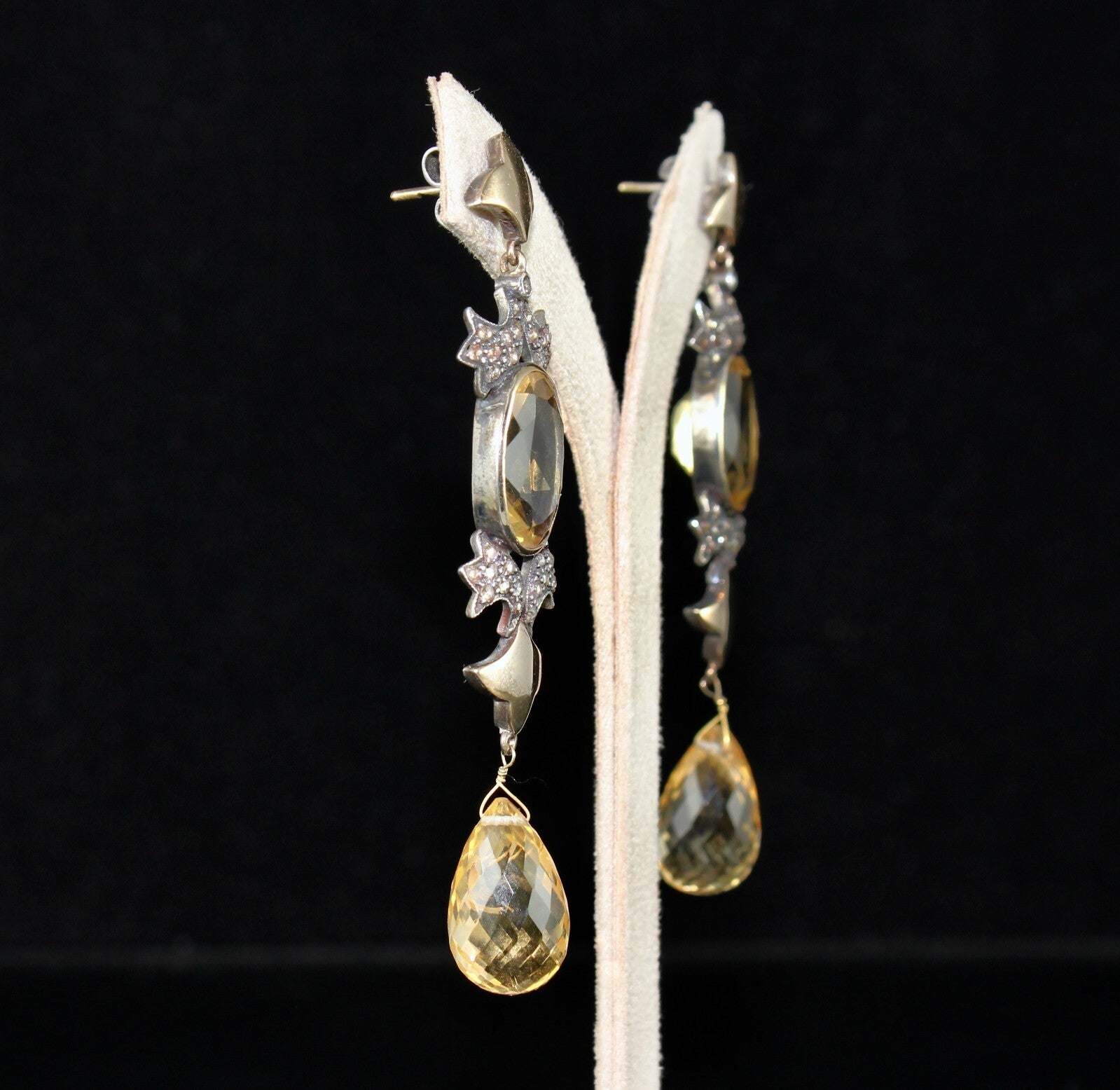 Certified Natural Citrine 10ct Natural Diamond 18k Gold Sterling Silver Earrings