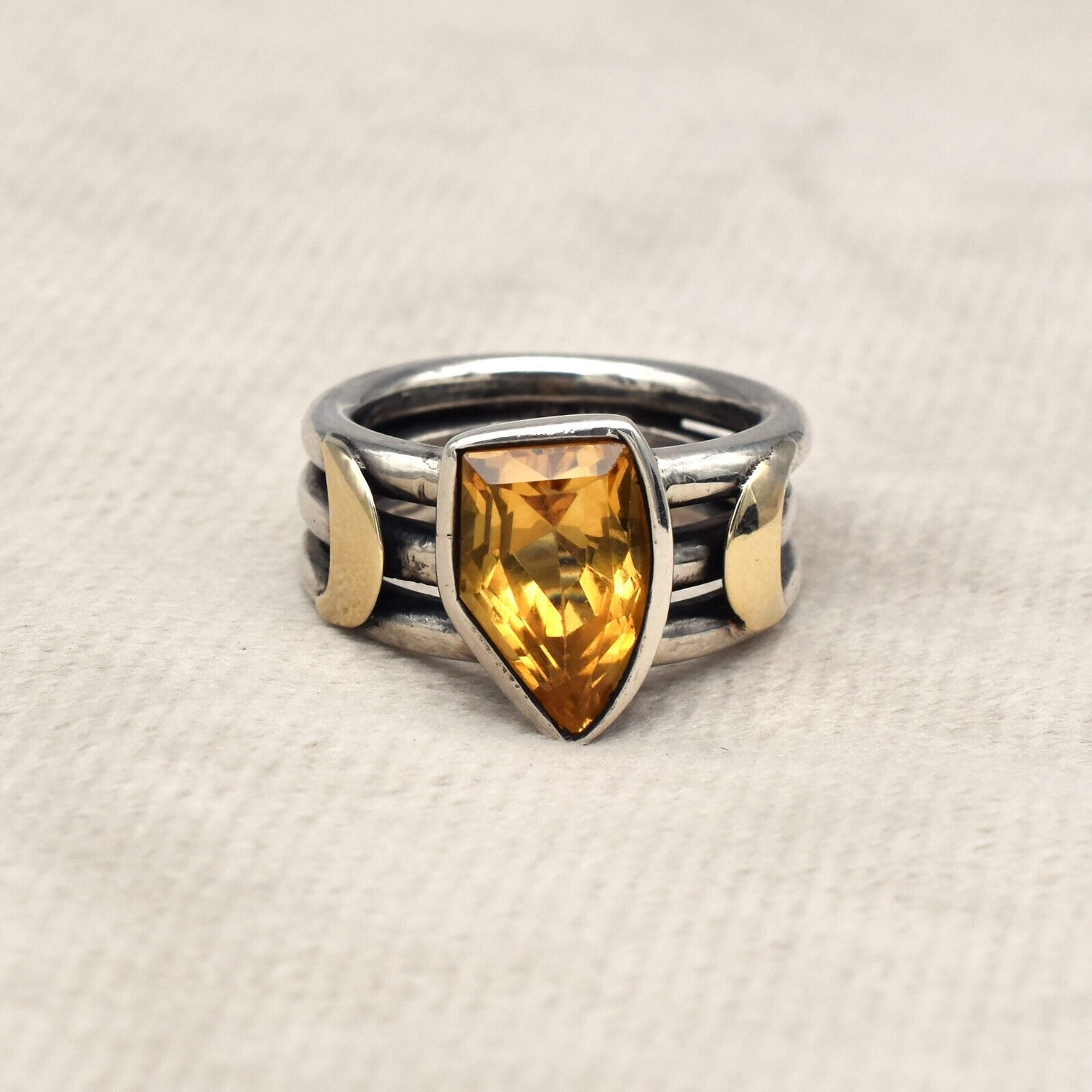 Vintage Yellow Citrine Ring 18k Gold 925 Silver Women Men November Birthstone