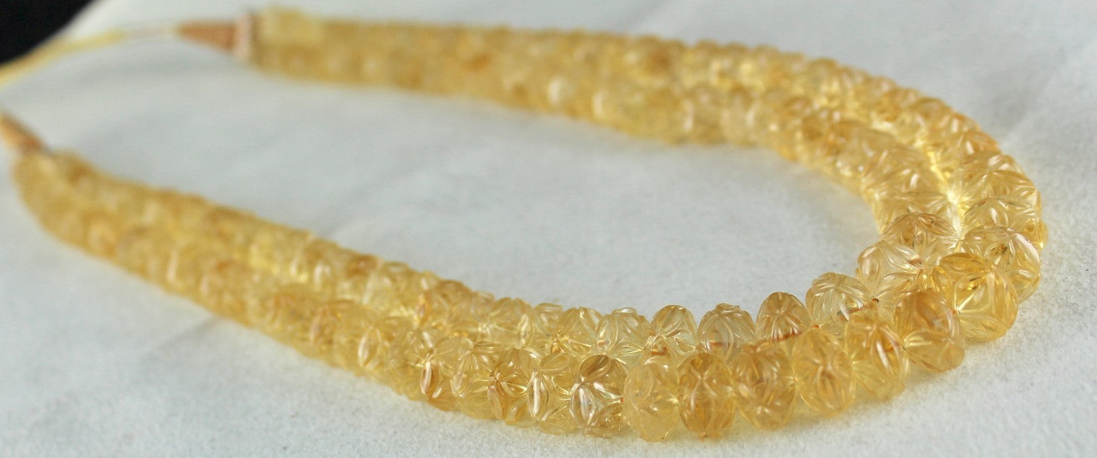 Vintage Natural Yellow Citrine 565 Ct Engraved Beads Gemstone Necklace Certified