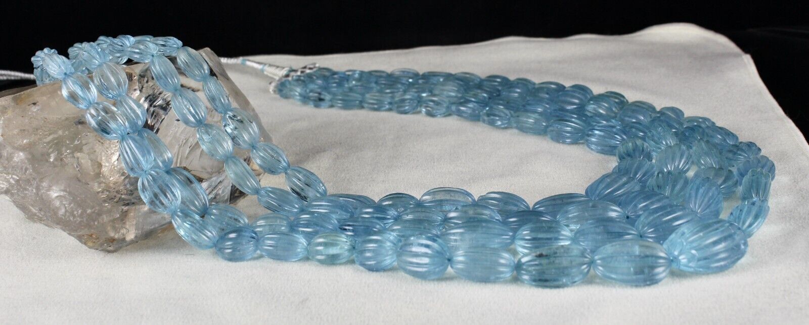 NATURAL BLUE AQUAMARINE BEADS CARVED CABOCHON 4L 1310 CARATS GEMSTONE NECKLACE