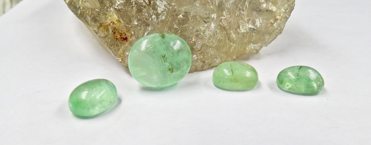 Certified Natural Colombian Emerald Oval Cabochon 4 Pcs 36.28 Ct Gemstone Ring