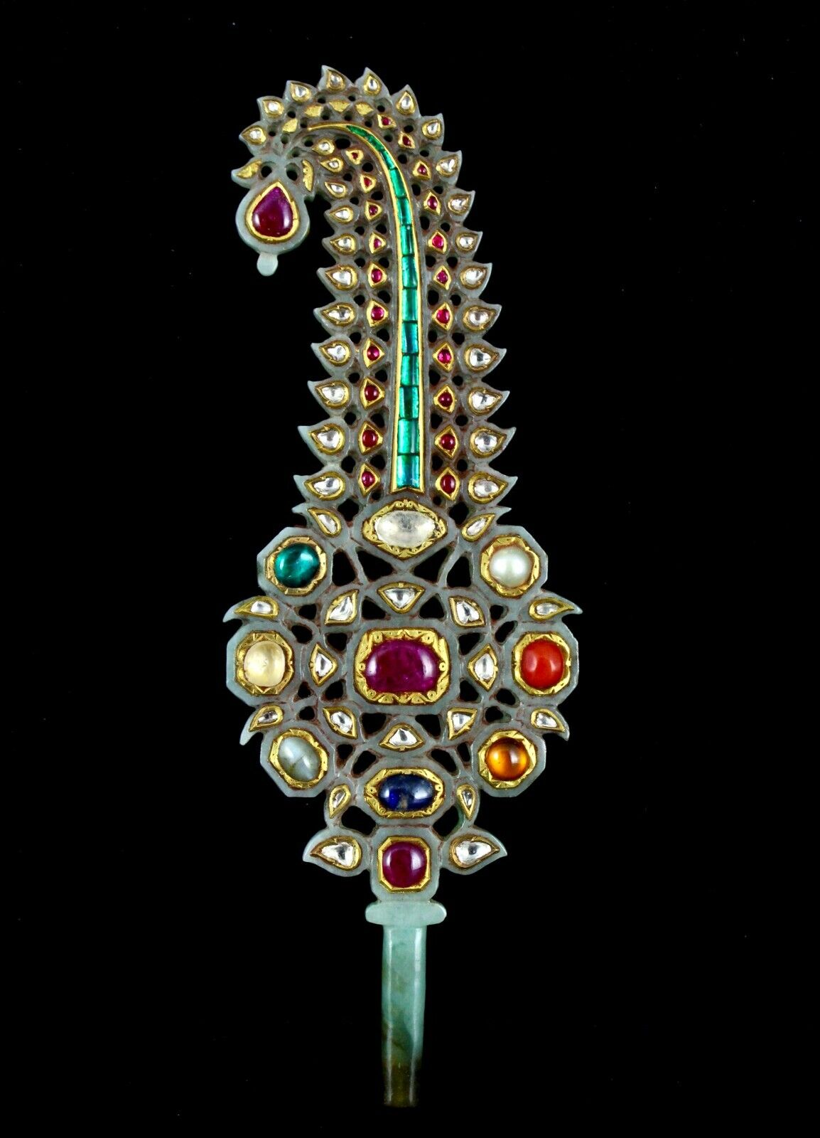 Natural Persian Jade Turban Groom Kalangi Studded Ruby Diamond Emerald 22k Gold