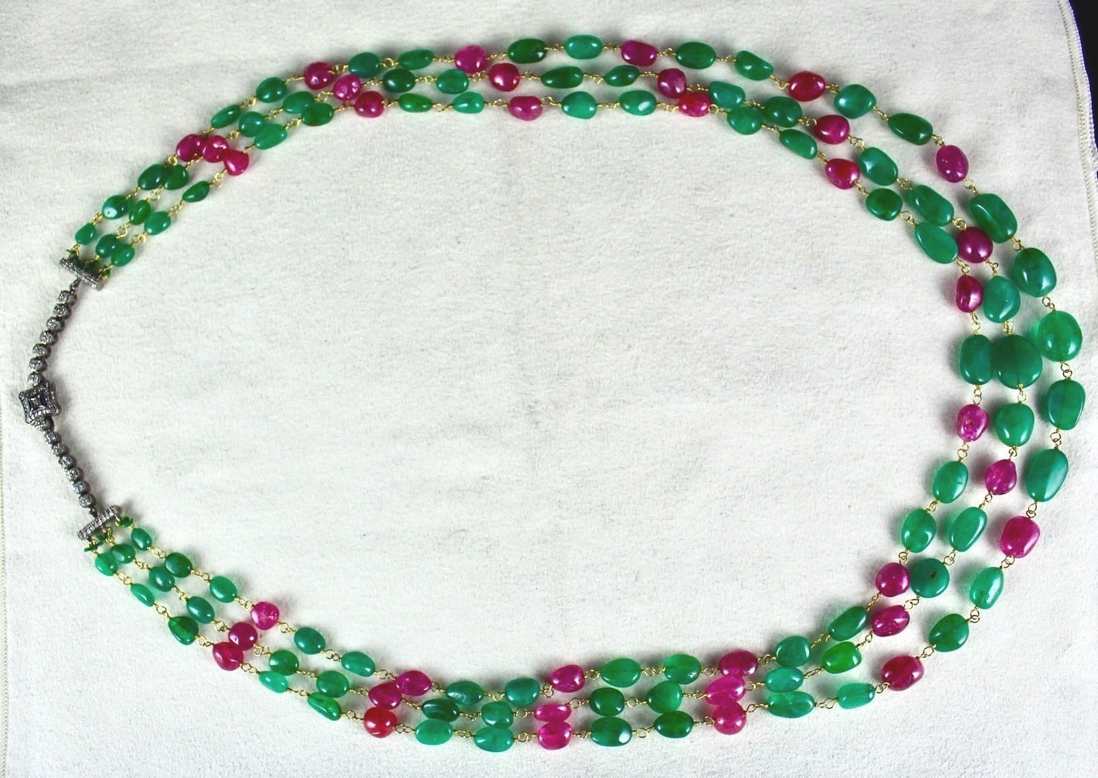 Certified Natural Colombian Emerald Burma Ruby 347 Ct 18k Gold Diamond Necklace