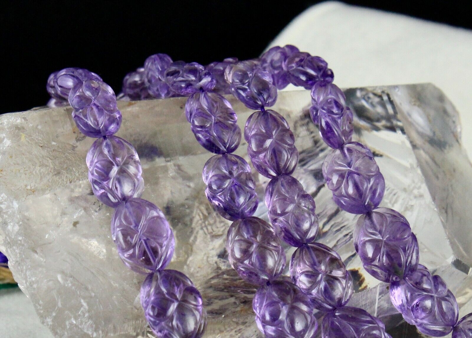 ANTIQUE NATURAL AMETHYST CARVED BEADS 2 L 553 CTS GEMSTONE IMPORTANT NECKLACE