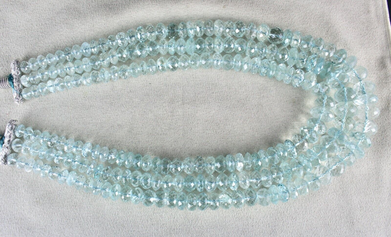 Aquamarine Beaded Necklace 3 Line 1241 Cts Natural Blue Faceted Round Gemstone 