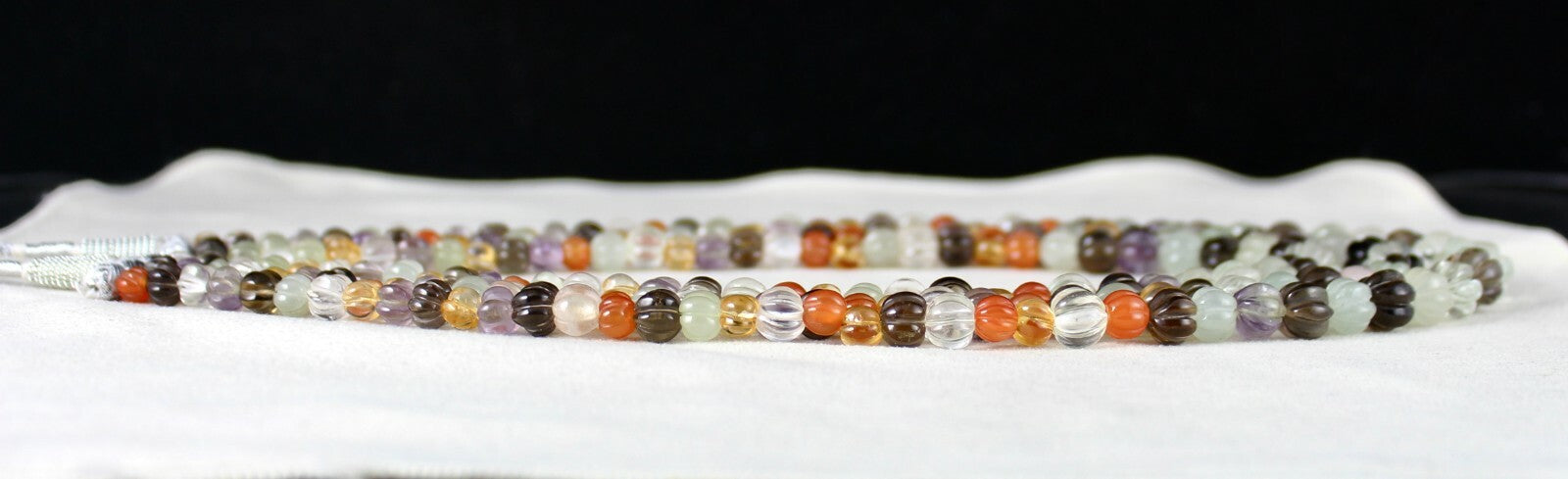 Classic Multi Natural Semi Precious 588 Ct Carved Melon Beaded Necklace 3 Line