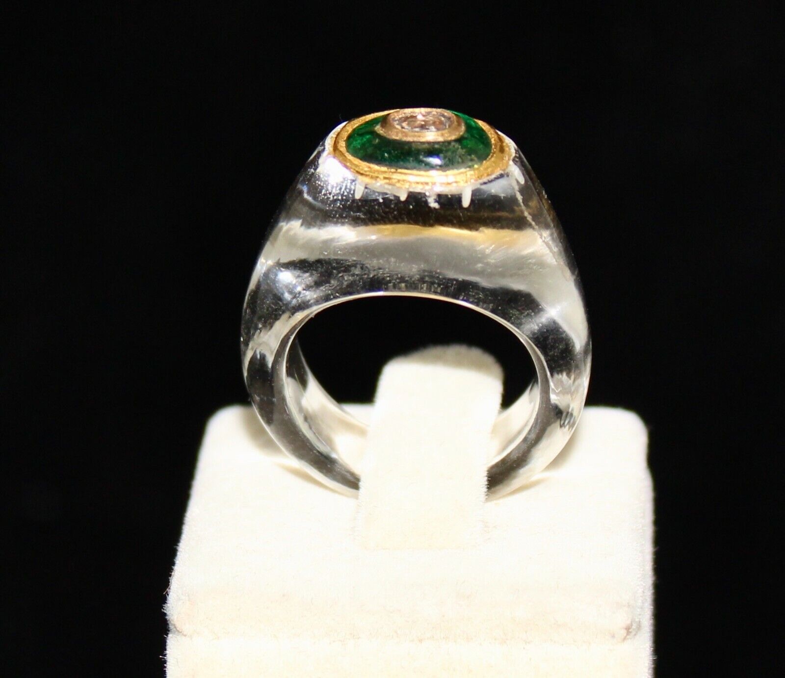 ANTIQUE NATURAL CRYSTAL QUARTZ DIAMOND EMERALD 22K GOLD ETHNIC FASHION RING