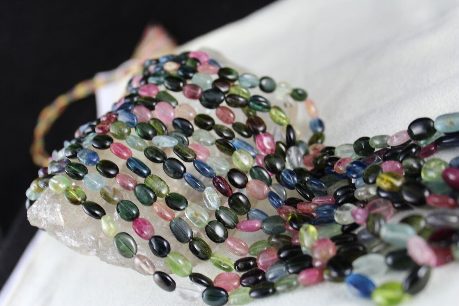 NATURAL MULTI TOURMALINE BEADS CABOCHON 7 LINE 700 CARATS GEMSTONE NECKLACE 