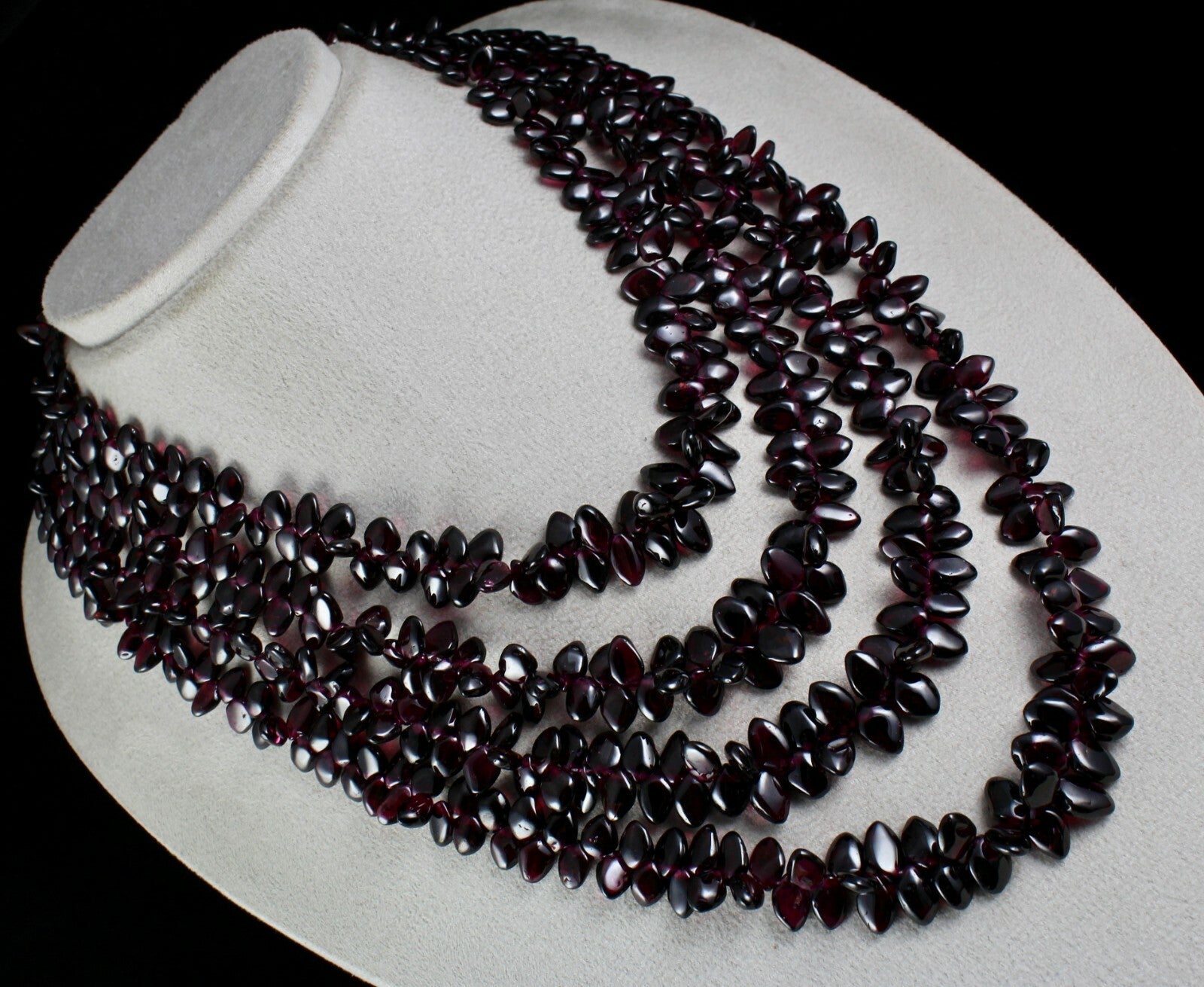 Fine Necklace 1451 Ct Natural Pink Garnet Beads Fancy Leaves 4 Line Gemstone
