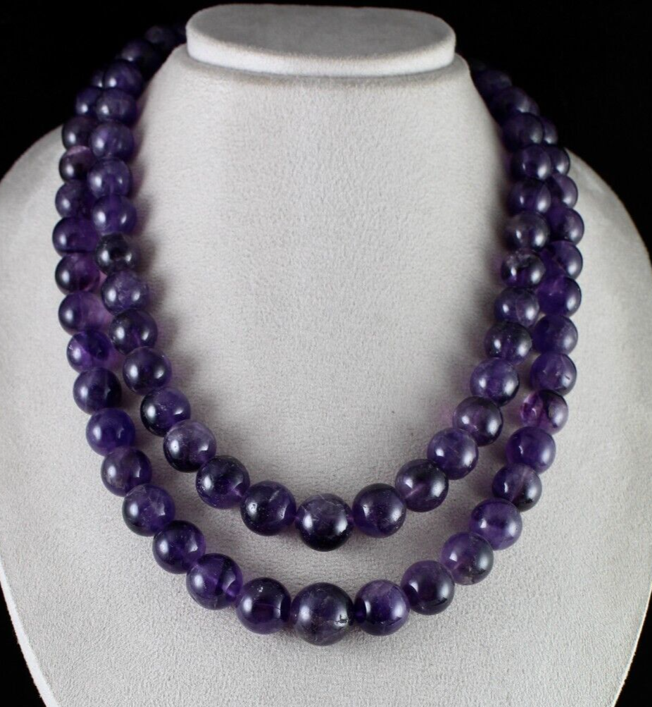 Big Natural Amethyst Beads Necklace Round 17mm 1524 Ct Purple Gemstone Finest 2l