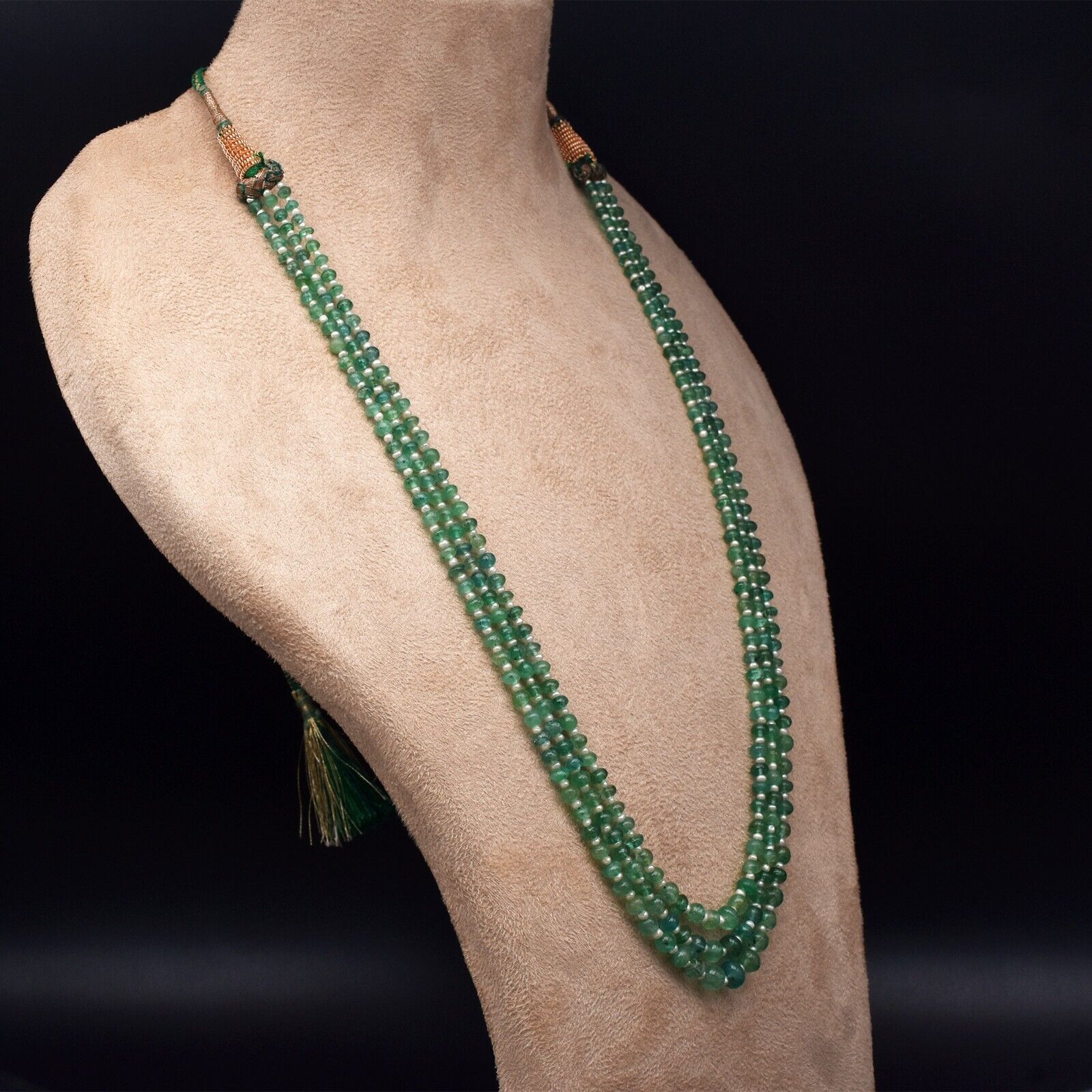 Vintage Natural Emerald Pearl Beads Round 3 L 117 Ct Gemstone Old Necklace