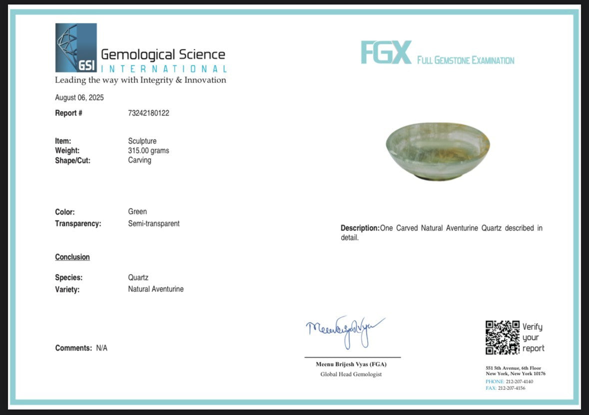 Certified Natural Aventurine Quartz Bowl 1575 Ct Carved Oval Gemstone Home Decor