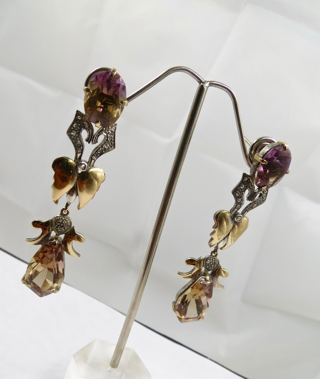 Certified Natural Ametrine 99.67ct Victorian 18k Gold & Sterling Silver Earrings