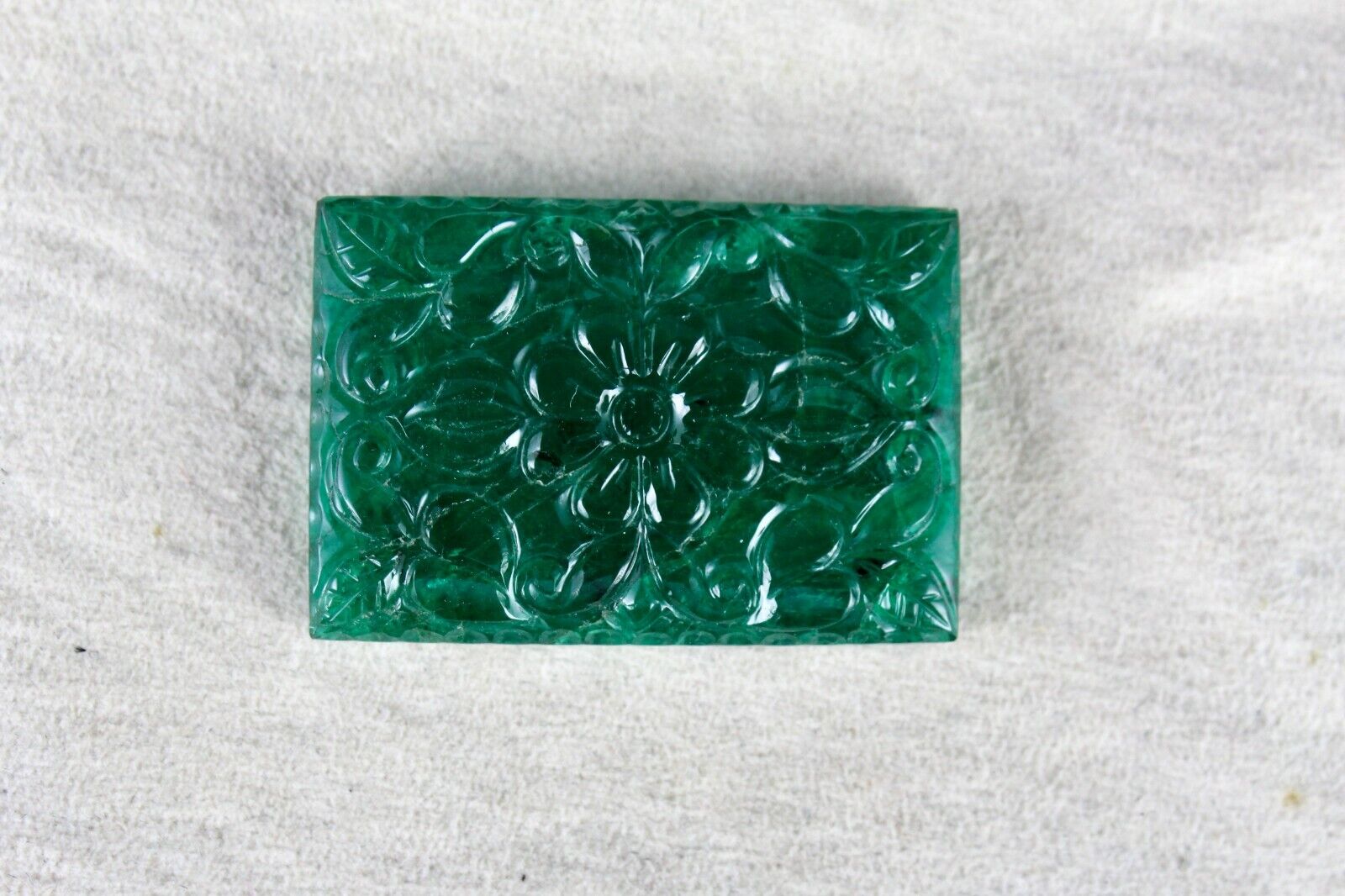 NATURAL ZAMBIAN EMERALD CARVED RECTANGLE 76.67 CARATS 26x38 MM GEMSTONE PENDANT