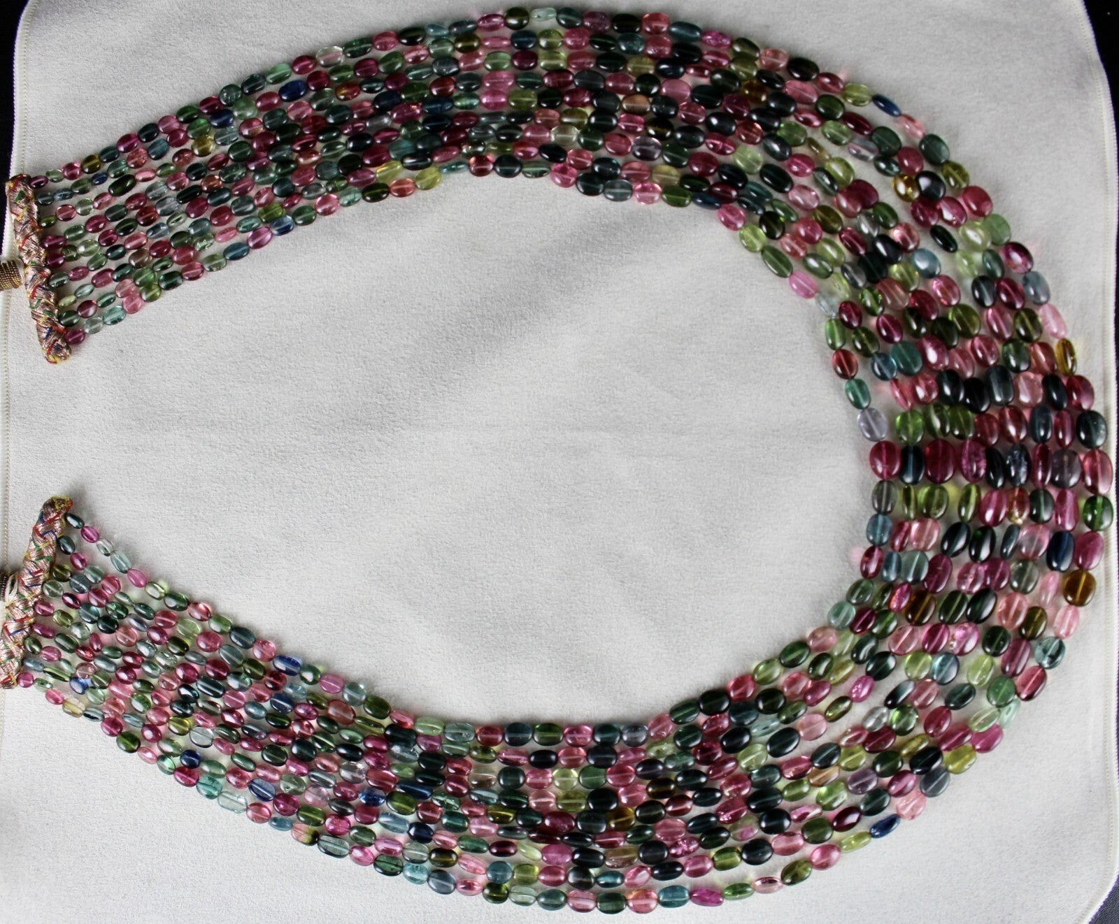 Certified 9l Multi Tourmaline 1217 Ct Beads Cabochon Gemstone Necklace