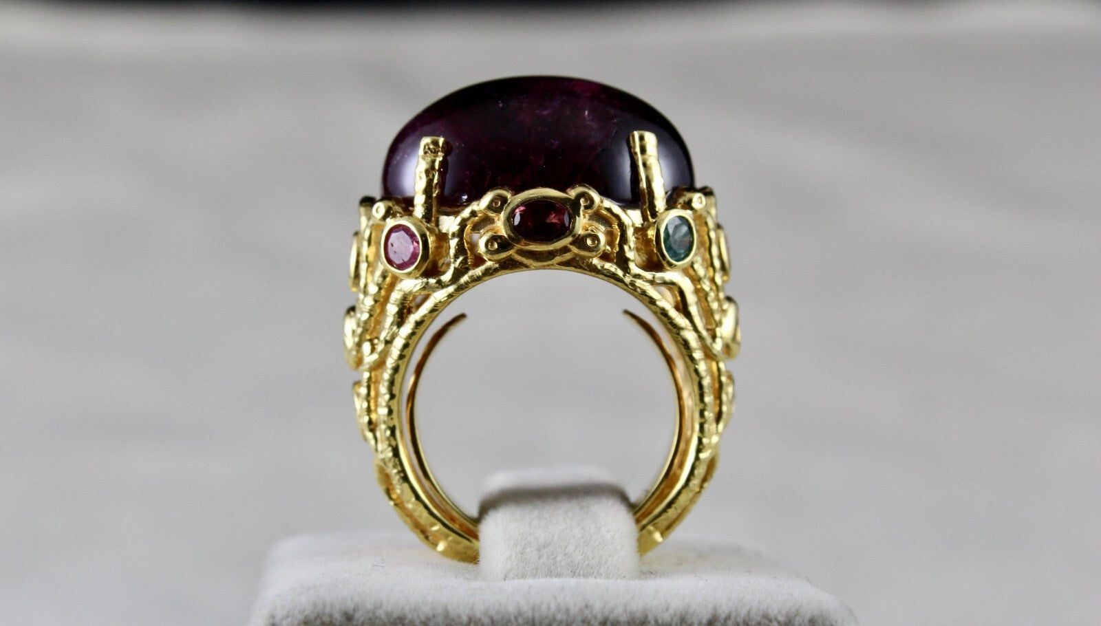 Certified Unique Pink Tourmaline 10ct Carved Sterling Silver Gold Plated Ring