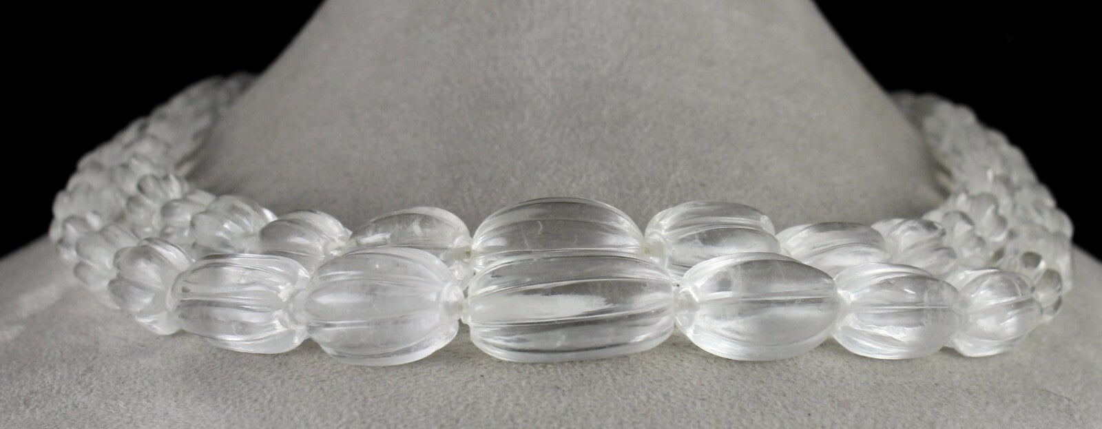 Natural White Rock Crystal Quartz Necklace Carved Oval 2 L 994 Ct Gemstone