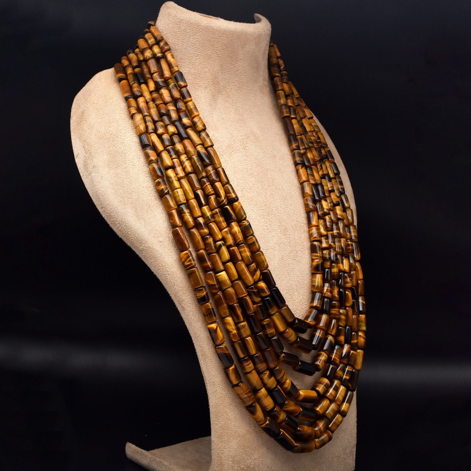 Natural Tiger Eye Tube Beads Necklace 1548 Ct Big Antique Fashion Gemstone