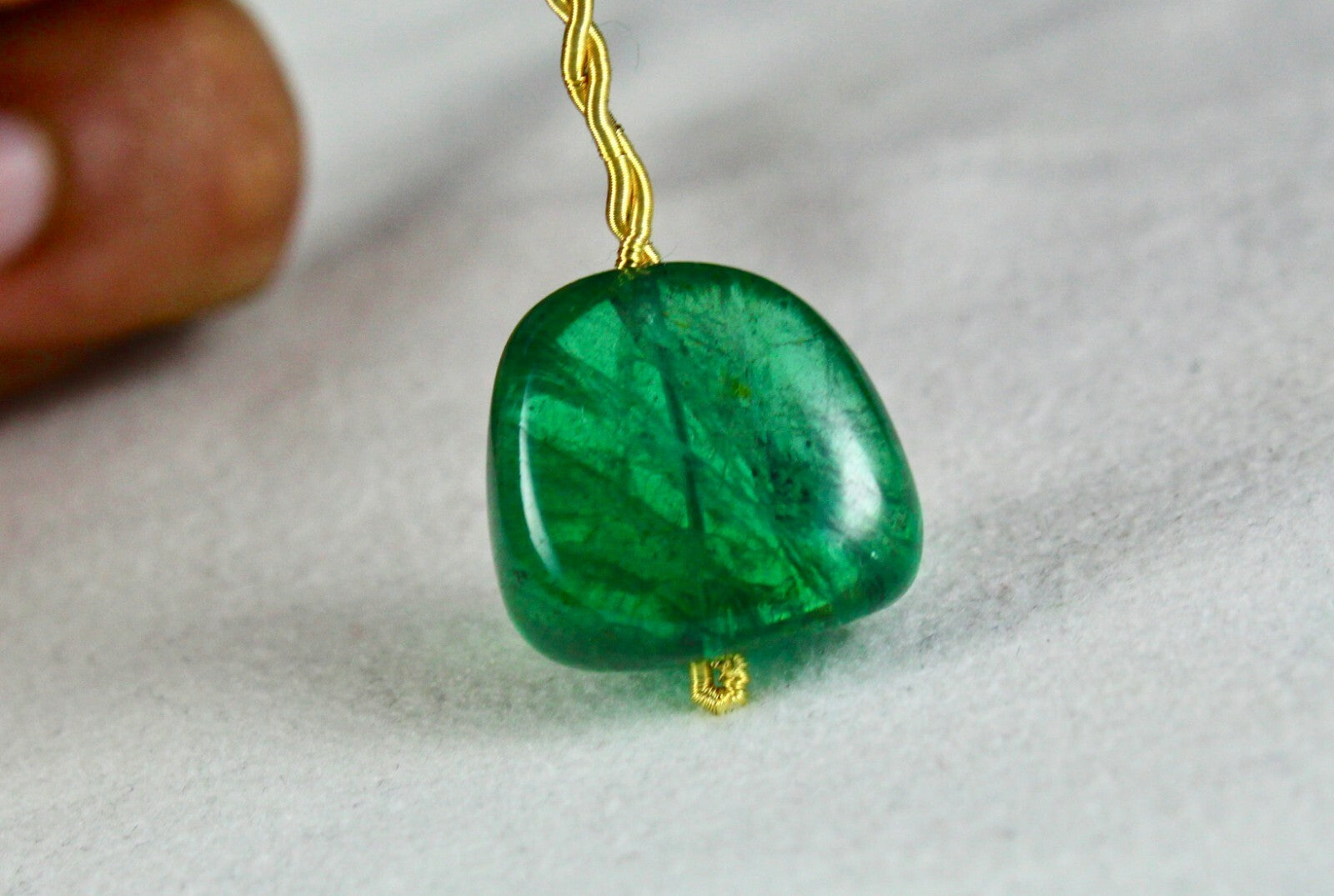 Certified Natural Zambia Emerald Bead 28.70ct Cabochon Gemstone Pendant